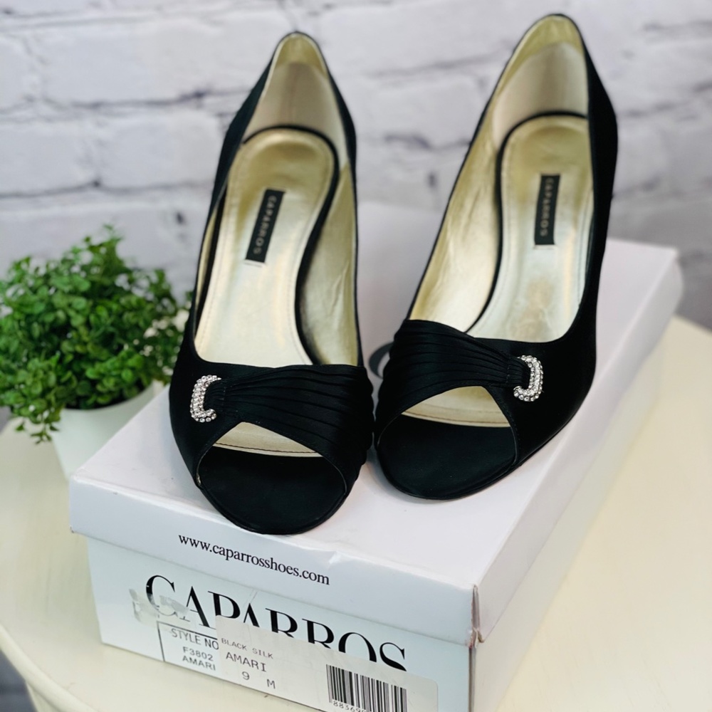 Amari Black Silk Caparross Heels
